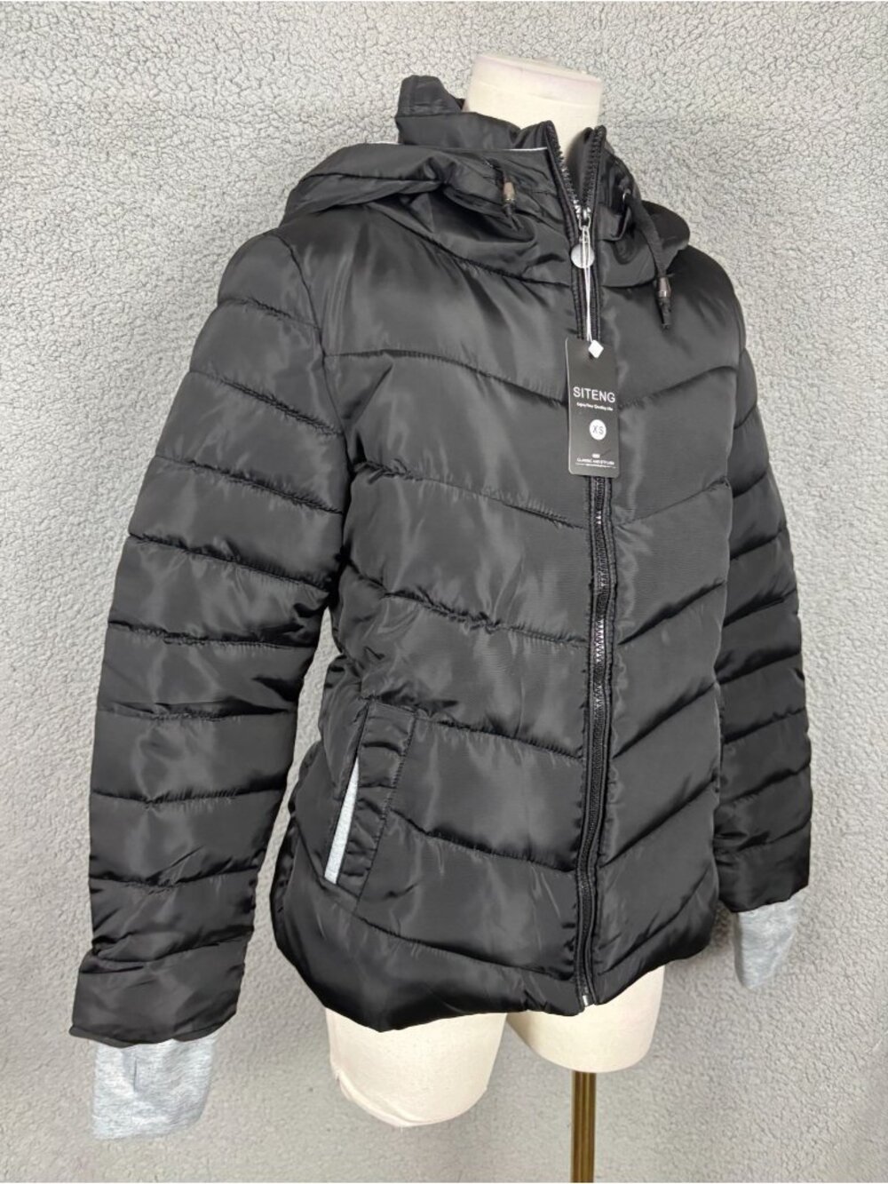 Siteng Women's Classic Puffer Jacket Hooded Full Zip Closure Black Size XS NWT - Picture 3 of 8